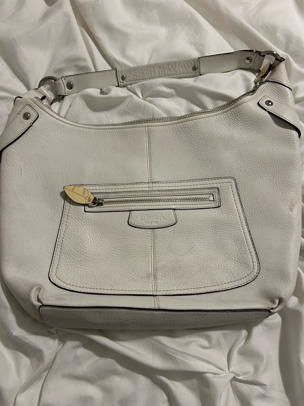 Coach White Pebble Leather Shoulder Bag
